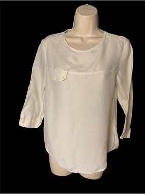 Lacoste Women's Cream Button-Shoulder Lightweight Blouse